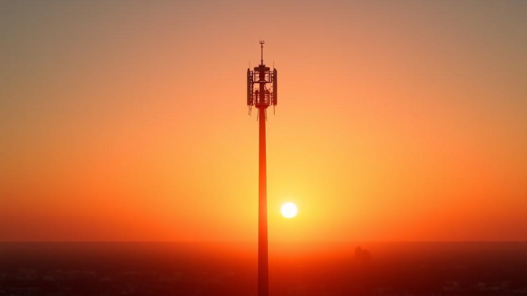 Moderne Telekommunikationsantenne bei Sonnenuntergang