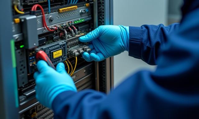 Techniker installiert Radio Access Network (RAN) Geräte